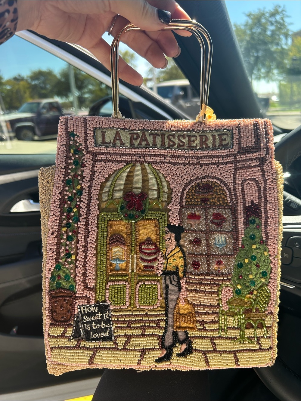 Beaded La Patisserie Tote Bag in Pink